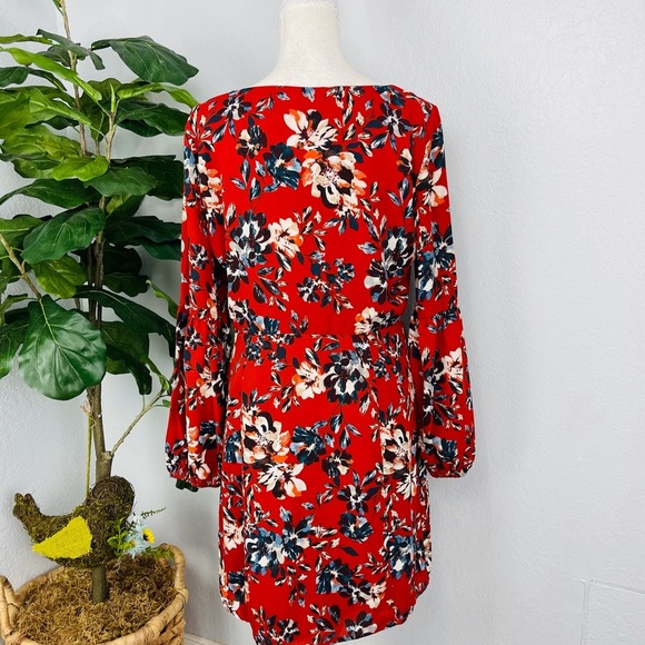 JACK by BB DAKOTA BLUE FLORAL LONG BELL SKEEVE BUTTON DOWN DRESS - Picture 2 of 7